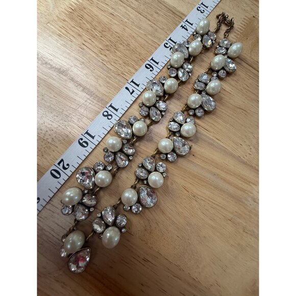 Ann Taylor Pearl & Rhinestone Gold Statement Necklace 18" Elegant Womens Jewelry - Picture 6 of 12